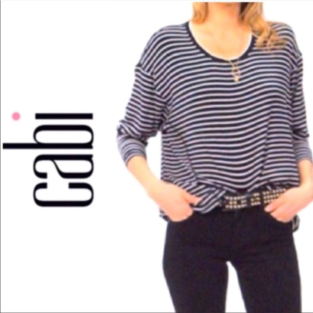 Cabi Crosswalk Tee #4005 Black White Stripe Scoop Neck Top Size Small